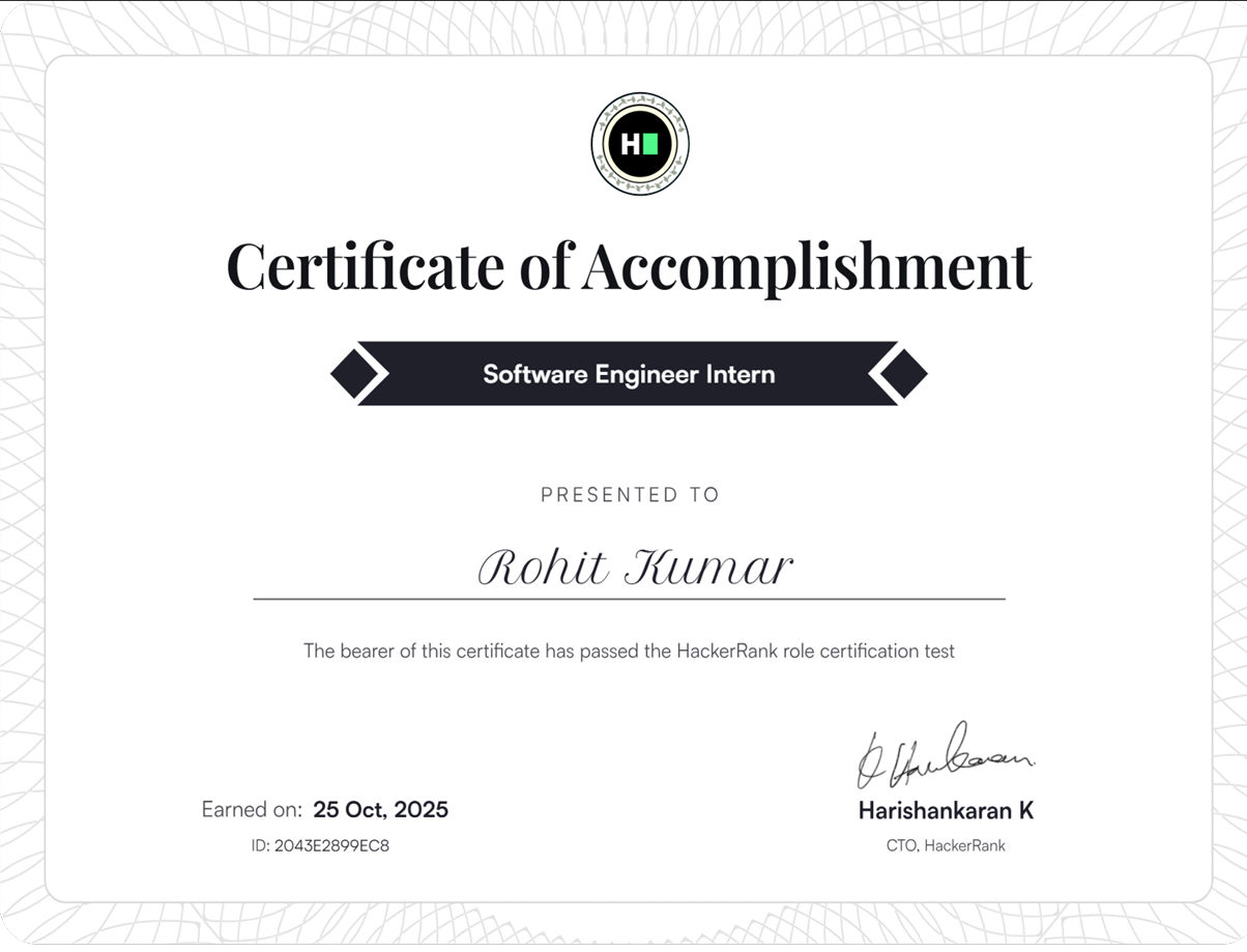 Software Engineer Intern Certificate